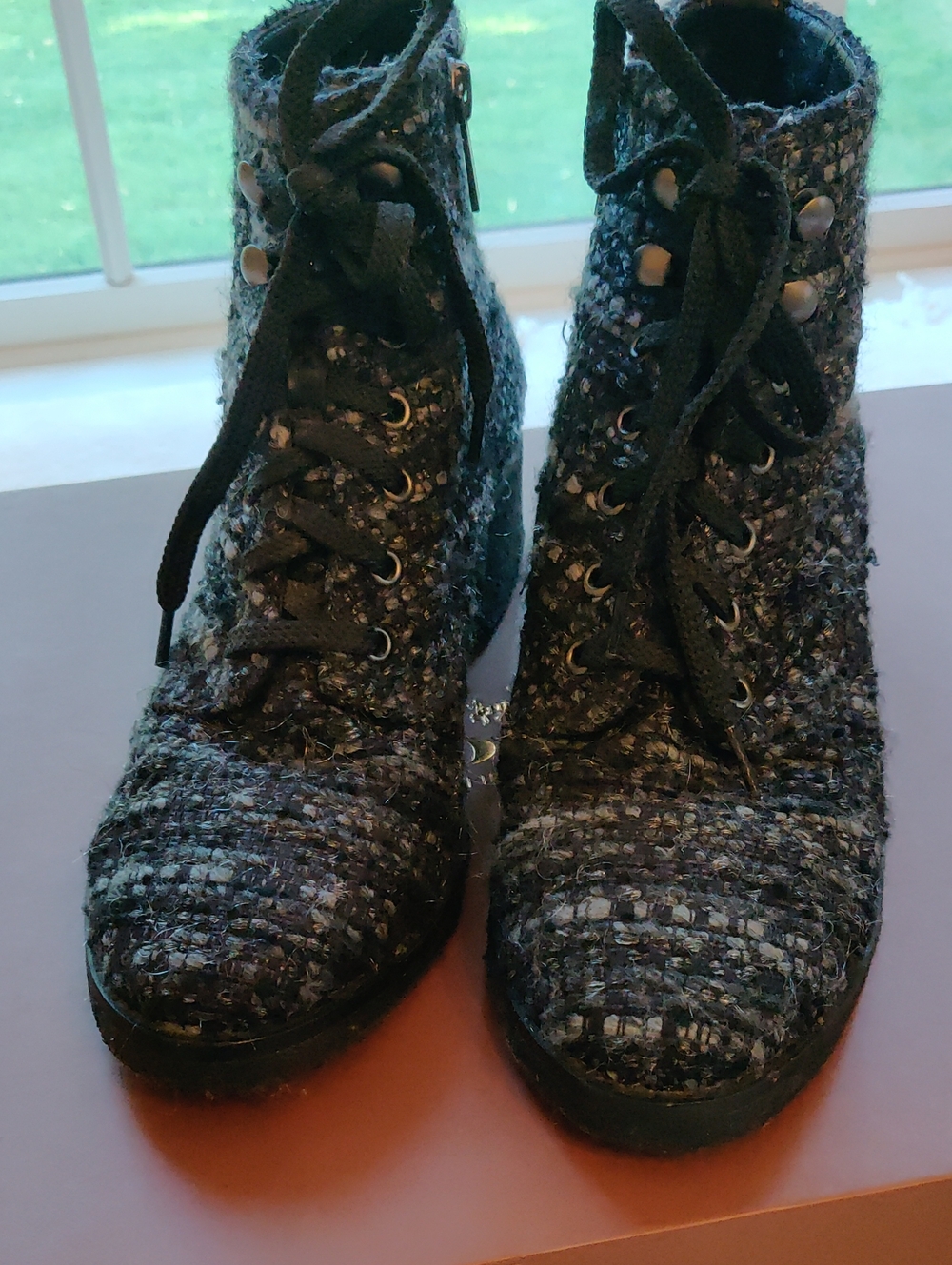 Woven Lace-Up Ankle Boots in Black